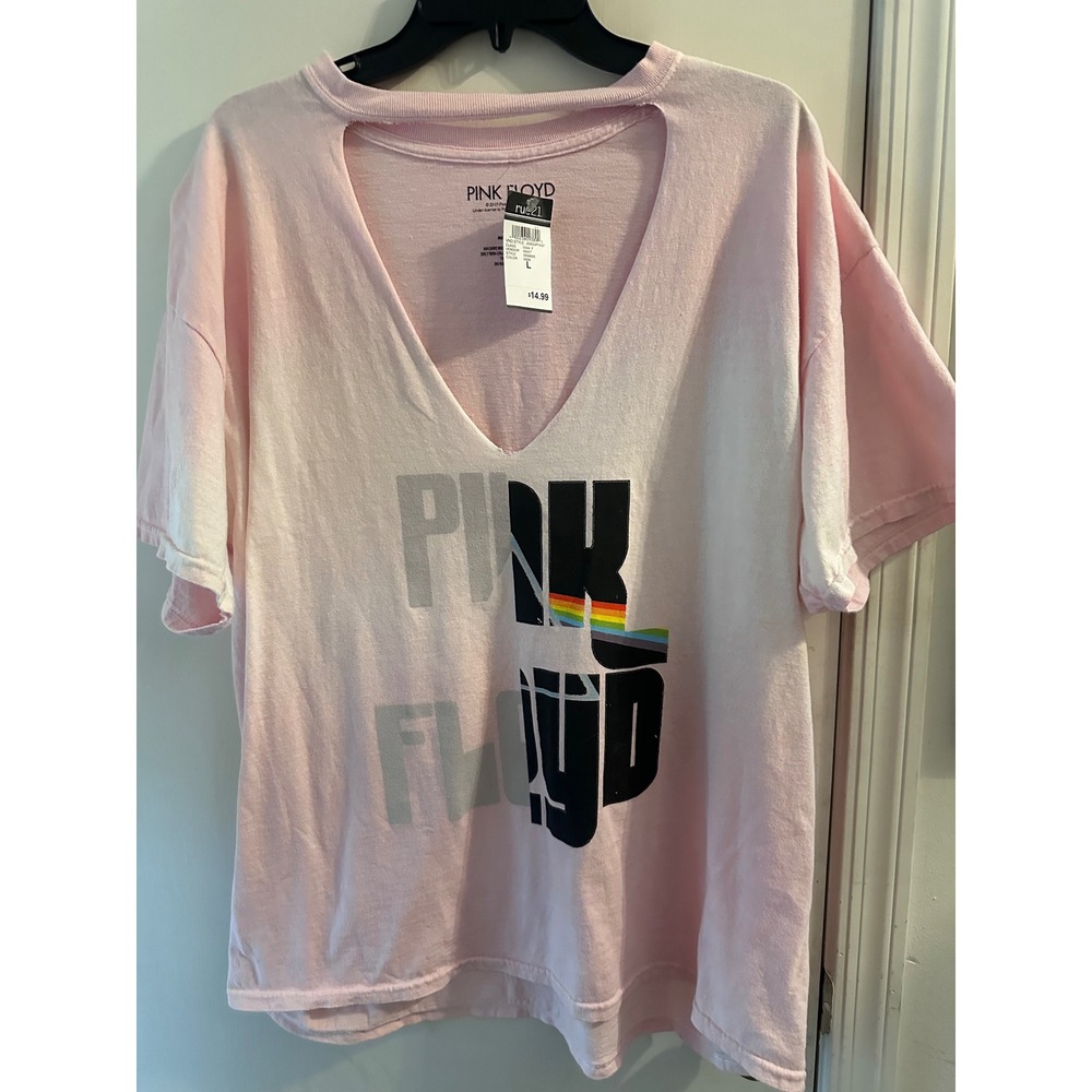 Pink Floyd rue21 Graphic Choker Cutout V-Neck T-Shirt Pink Womens Large NWT